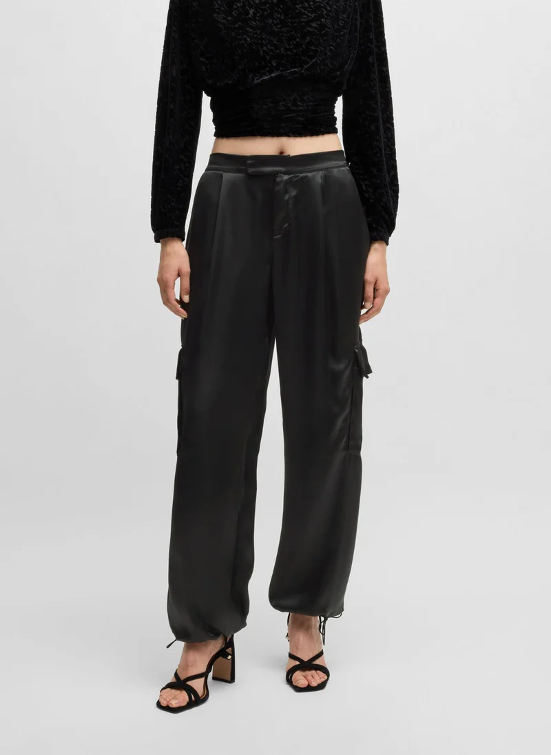 BOSS Straight-fit cargo trousers in satin with adjustable hems