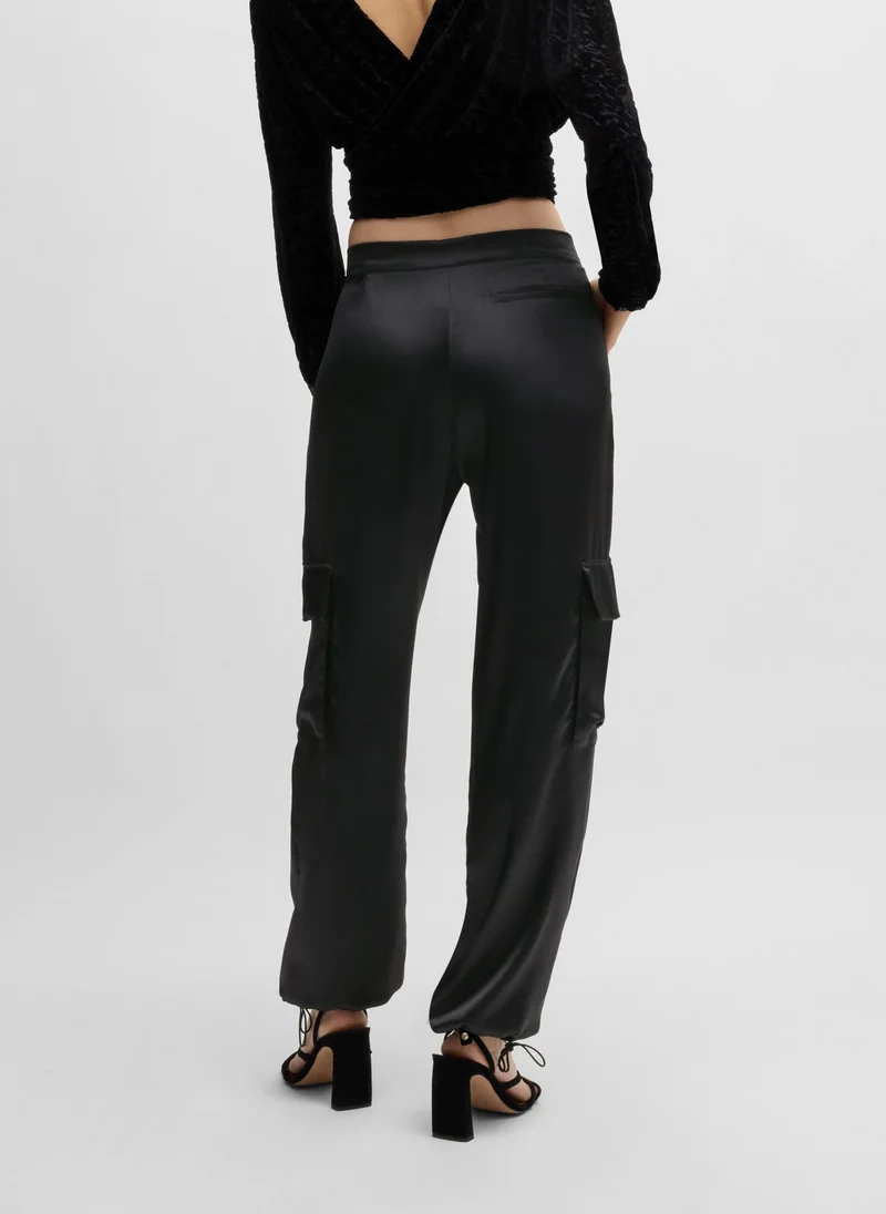 BOSS Straight-fit cargo trousers in satin with adjustable hems