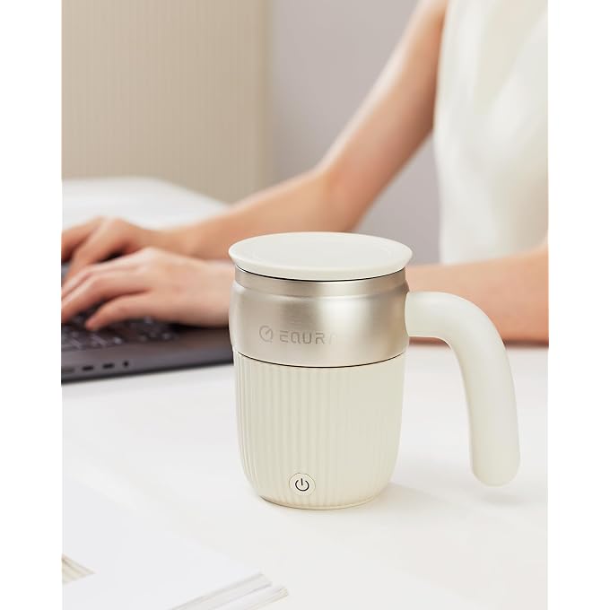 EQURA Automatic Self Stirring Coffee Mug, Rechargeable Megnetic Auto Mixer Cup 15oz, for Coffee/Milk/Tea/Cocoa, for Home/Travel/Office, Gifts for Birthday/Christmas (White) - Image 2