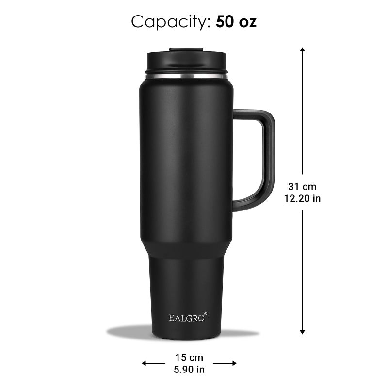 EALGRO 50 oz Tumbler with Handle, Insulated Tumblers with Lid and Straw, Large Metal Sports Water Bottle Jug, Thermal Stainless Steel Travel Coffee Mug Cup, Black - Image 4