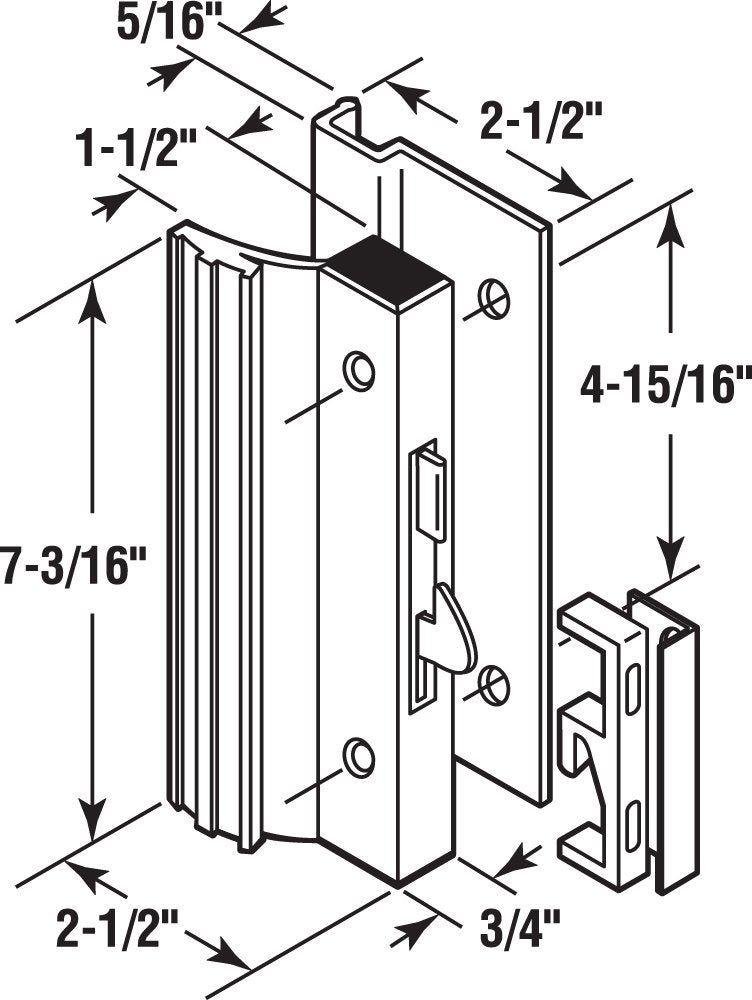 Prime-Line C 1001 Sliding Glass Door Handle Set, 4-15/16 In., Extruded Aluminum, Black (Single Pack) - Image 2