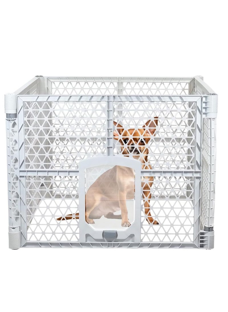NNC PETS Pet playpen kennel with Plastic, Lockable pet enclosure, and 4-panel pet playpen, 88 cm Expandable pet kennel for small to medium sized pets, Indoor & Outdoor use, and Portable (White)  - Image 1