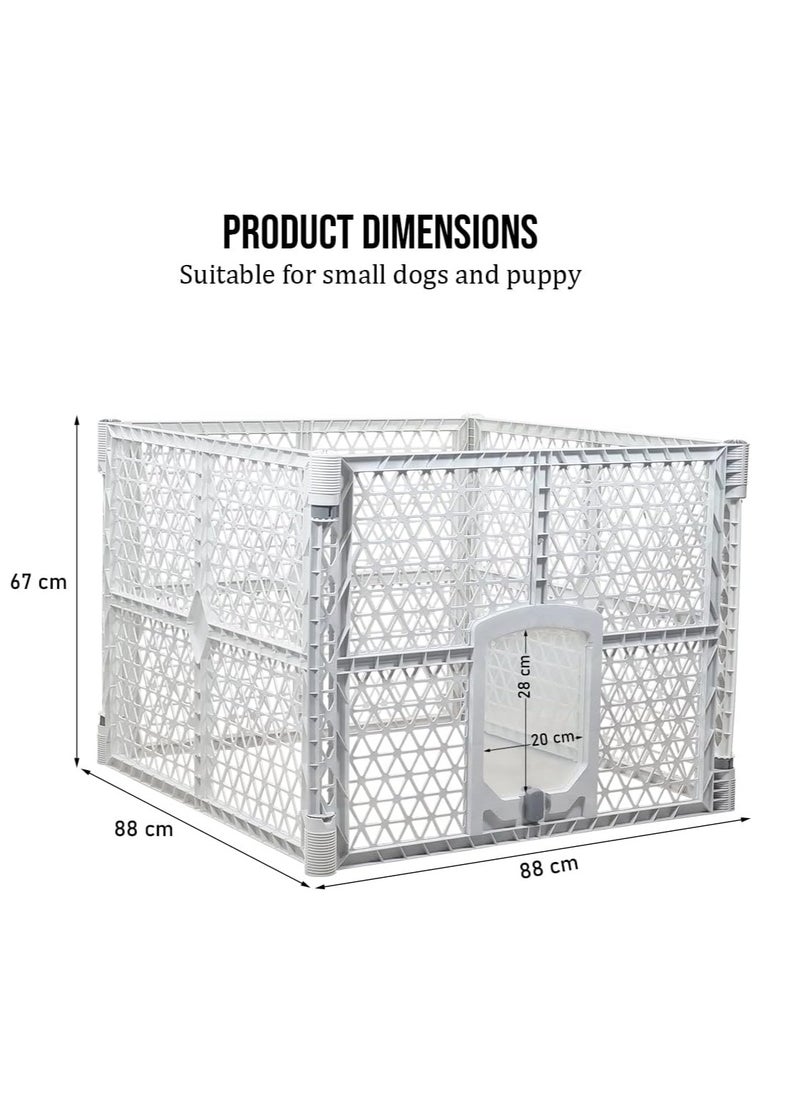 NNC PETS Pet playpen kennel with Plastic, Lockable pet enclosure, and 4-panel pet playpen, 88 cm Expandable pet kennel for small to medium sized pets, Indoor & Outdoor use, and Portable (White)  - Image 2