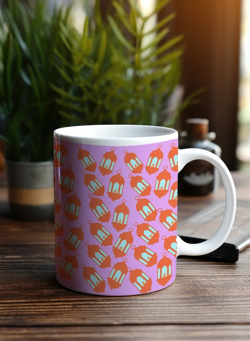LOWHA 11 oz Ceramic Mug with Ramadan Lanterns Pattern