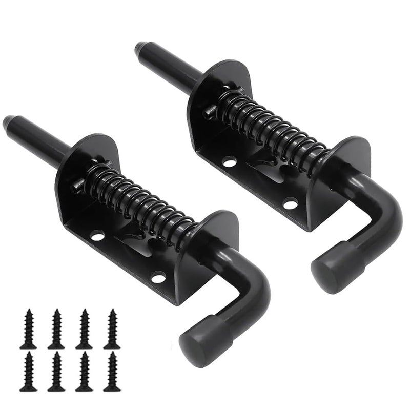 E-TING 2 Packs 5 Inch Spring Loaded Latch Pin with 8 Screws, Heavy Duty Sliding Door Lock Barrel Bolt Latch for Doors/Cabinets/Chests (Carbon Steel) - Image 1
