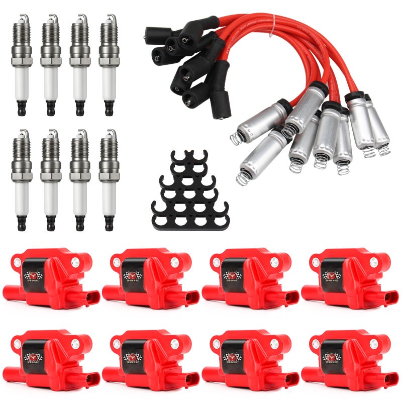 SPARKWHIZ Set of 8 Square UF413 Ignition Coils Pack Platinum Spark Plugs Wires Set Replacement for UF413 D510C 5C1554Compatible with Chevy Silverado 1500 GMC Pontiac G8 Grand Prix H3 Tahoe Yukon
