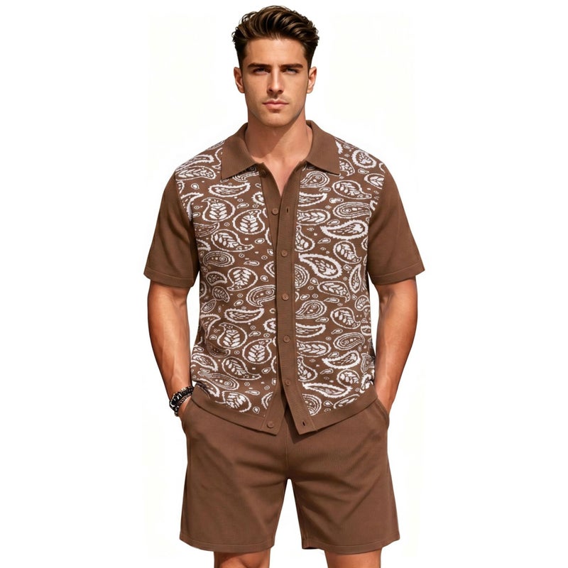 Men's Casual Knit Polo Shirt and Shorts Set - Image 3