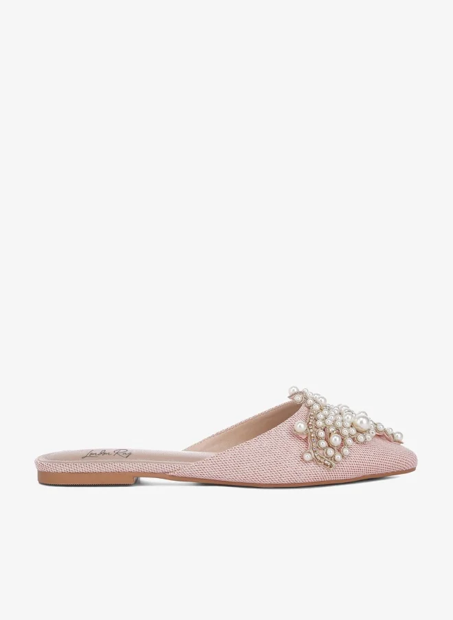 London Rag Embellished delicate pearl Mules in Blush