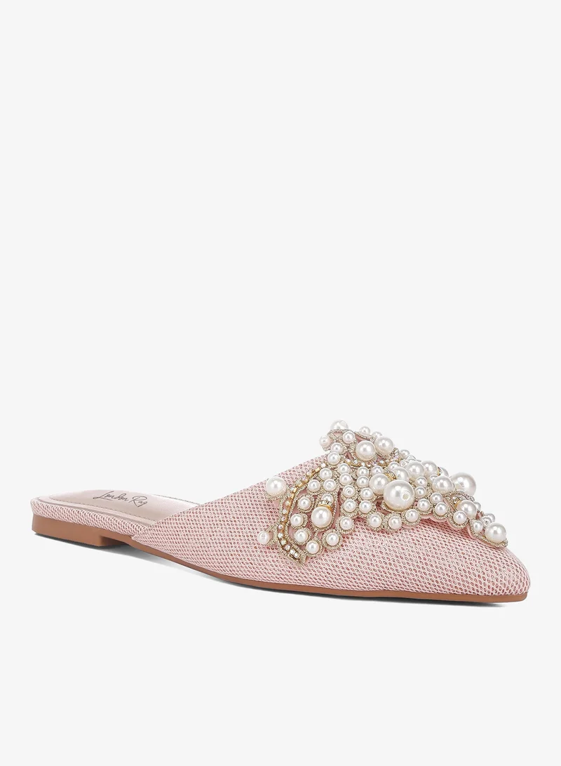 London Rag Embellished delicate pearl Mules in Blush
