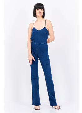 Bershka Women Denim Sleeveless Jumpsuit, Blue  - Image 1