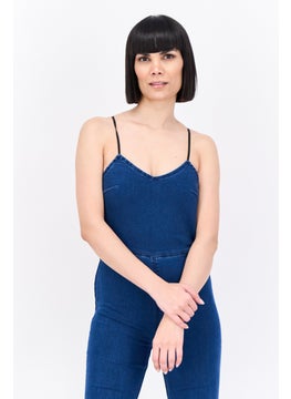 Bershka Women Denim Sleeveless Jumpsuit, Blue  - Image 2