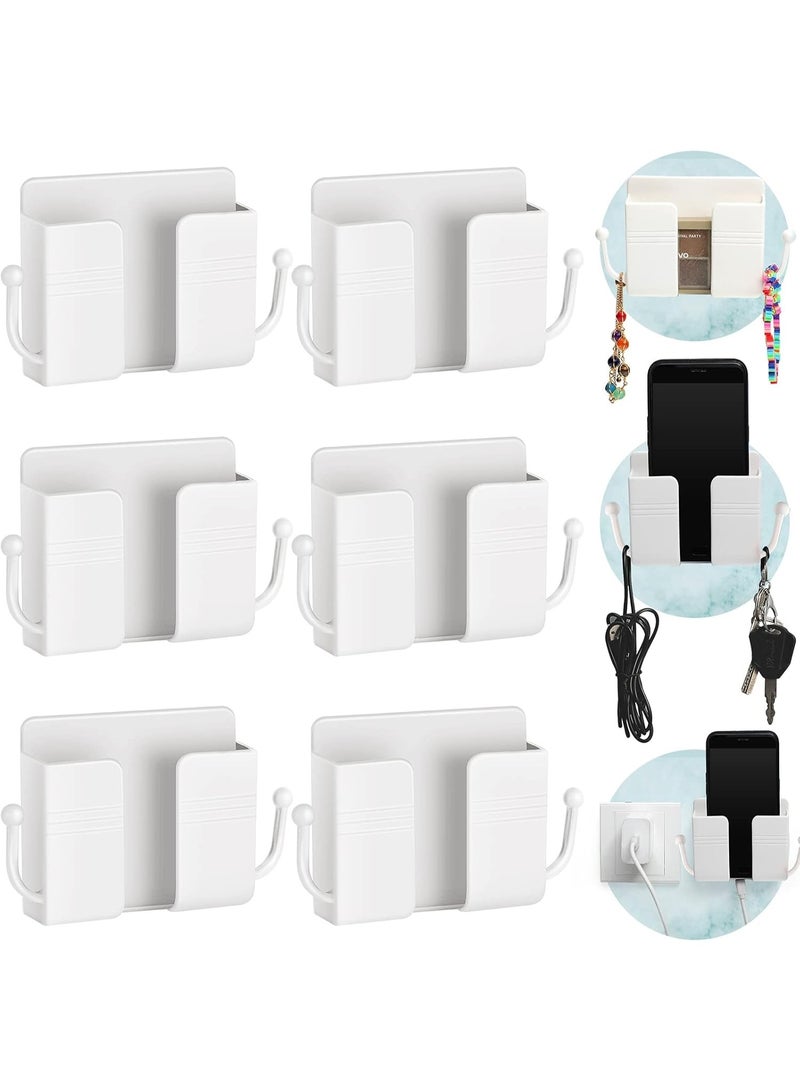 6 Pcs Wall Mount Phone Holder Self Adhesive for Wall Mounted Storage Case and Charging Phone Holder Bedroom Remote Control Stand Holder (White) - Image 1