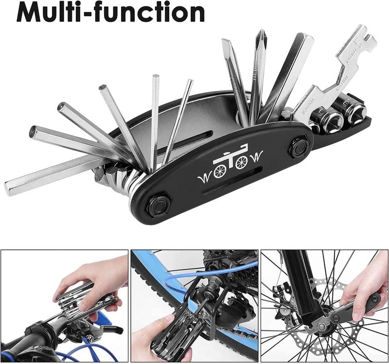 WOTOW Bike Repair Tool Kit, 16 in 1 Bicycle Multitool with Bike Tire Levers Hex Spoke Wrench, Multi Function Accessories Set for Road Mountain Bikes - Image 3