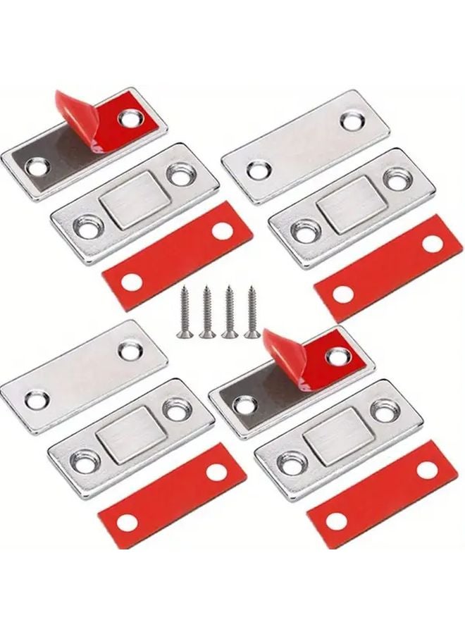 4 قطع من مجموعة مزلاج الباب المغناطيسي الفضي النحيف، مغناطيس درج خفي لاصق سهل التركيب - Image 1