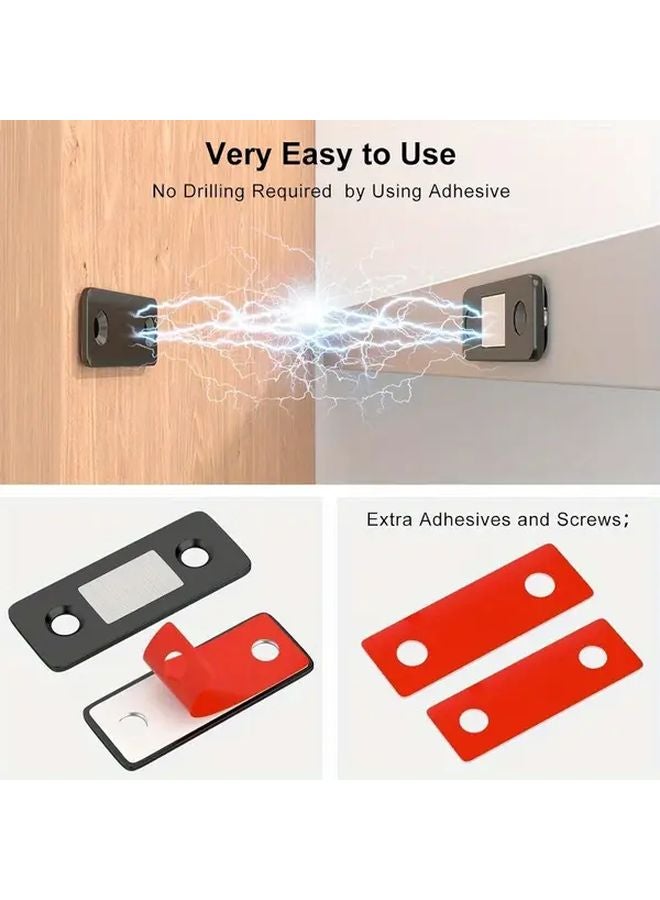 4 قطع من مجموعة مزلاج الباب المغناطيسي الفضي النحيف، مغناطيس درج خفي لاصق سهل التركيب - Image 3