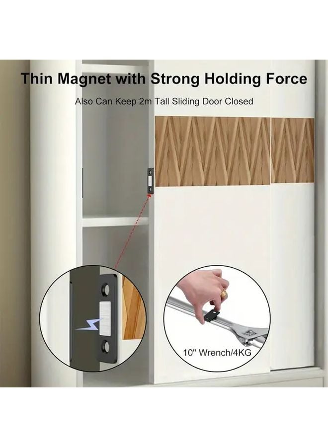 4 قطع من مجموعة مزلاج الباب المغناطيسي الفضي النحيف، مغناطيس درج خفي لاصق سهل التركيب - Image 5