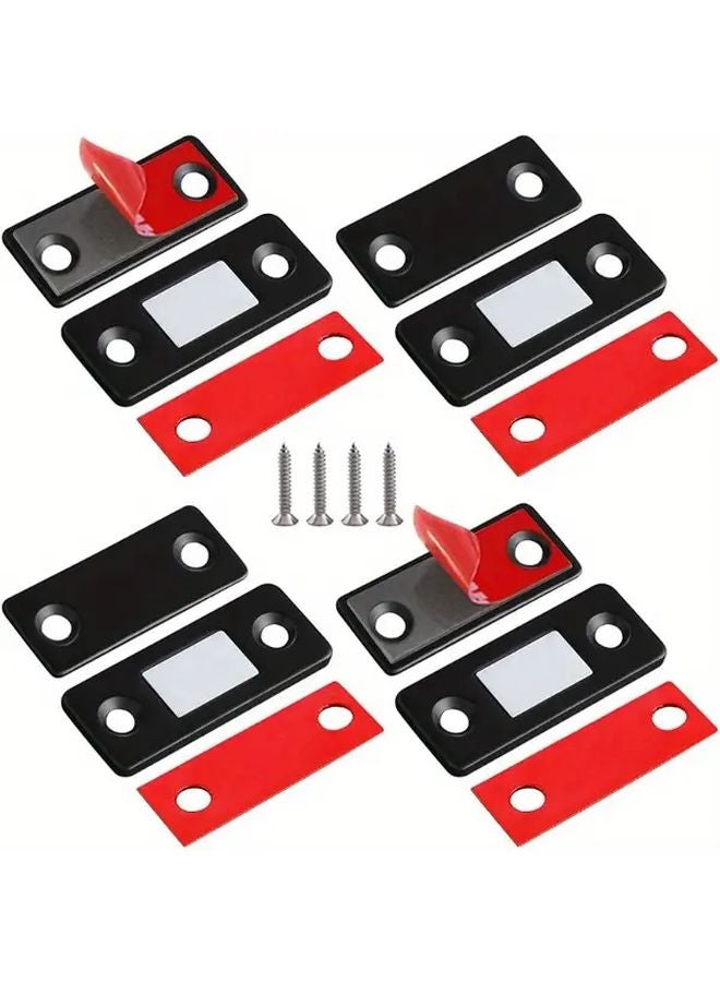 4 قطع من مجموعة مزلاج الباب المغناطيسي الفضي النحيف، مغناطيس درج خفي لاصق سهل التركيب - Image 2