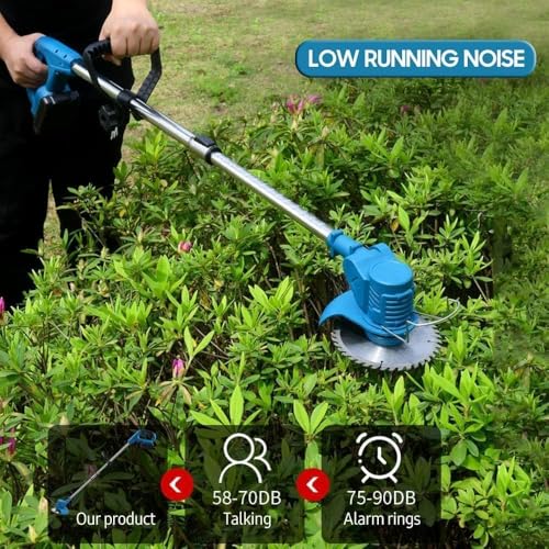 BOVTY Electric Wireless Rechargeable Edge Cutter 48V-2 Batteries-25cm Cutting Width|3-in-1 Mower & Trimmer |Adjustable Height|3 Blade Types | Lightweight & Portable|Lawn,Yard. (2Grass Cutter-BWheel-2Blue) - Image 5