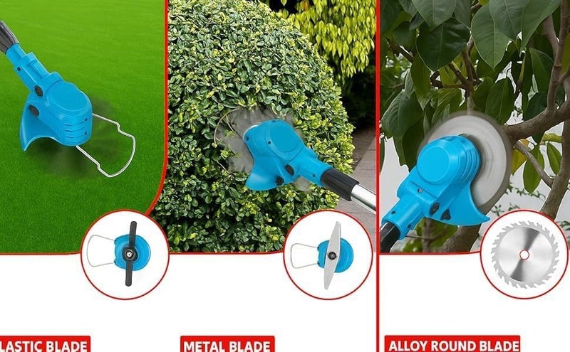 BOVTY Electric Wireless Rechargeable Edge Cutter 48V-2 Batteries-25cm Cutting Width|3-in-1 Mower & Trimmer |Adjustable Height|3 Blade Types | Lightweight & Portable|Lawn,Yard. (2Grass Cutter-BWheel-2Blue) - Image 4