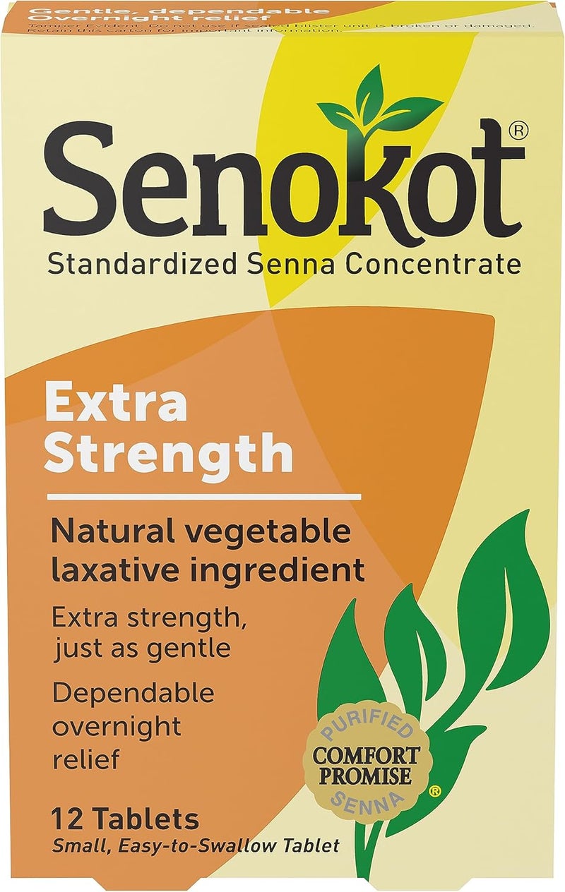 Senokot Extra Strength Natural Vegetable Laxative Ingredient Tablets Senna Concentrate Doublestrength for Gentle Overnight Relief From Occasional Constipation 12 ct - Image 1