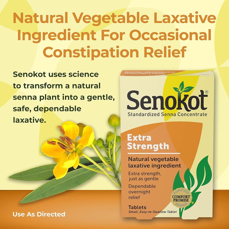 Senokot Extra Strength Natural Vegetable Laxative Ingredient Tablets Senna Concentrate Doublestrength for Gentle Overnight Relief From Occasional Constipation 12 ct - Image 3