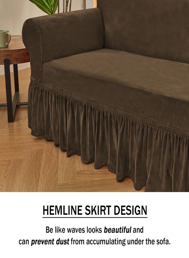 NICEEC Loveseat Cover Super Soft 1-Piece Brown Slipcover for Loveseats Stretch Universal Spandex Couch Covers for Living Room Easy Fit Washable Furniture Sofa Protector with Skirt - Image 3