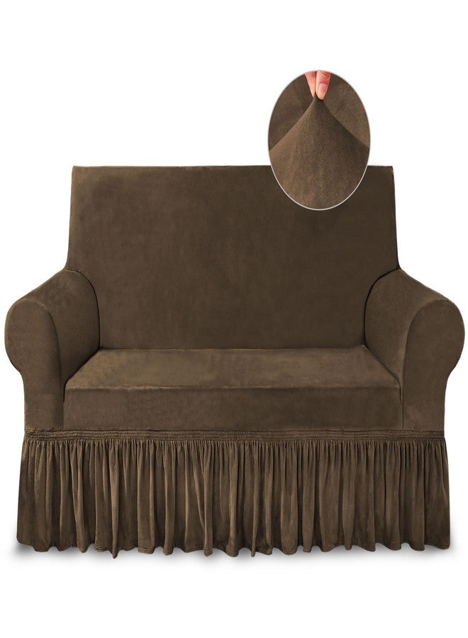 NICEEC Loveseat Cover Super Soft 1-Piece Brown Slipcover for Loveseats Stretch Universal Spandex Couch Covers for Living Room Easy Fit Washable Furniture Sofa Protector with Skirt - Image 1