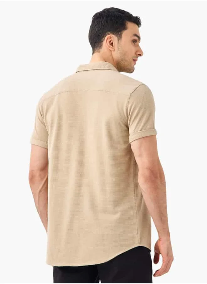 Iconic Iconic Textured Shirt with Short Sleeves and Button Closure