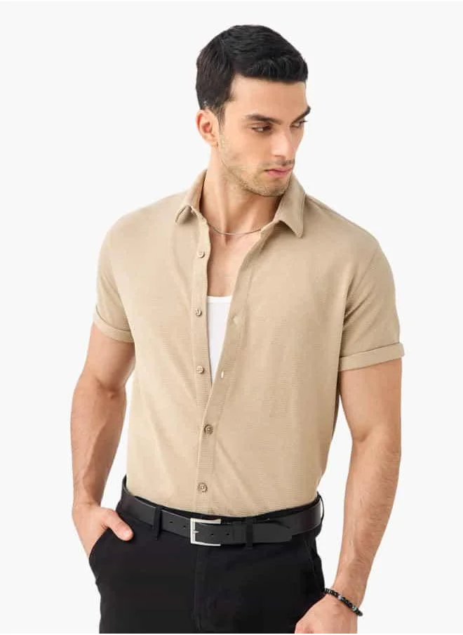 Iconic Iconic Textured Shirt with Short Sleeves and Button Closure