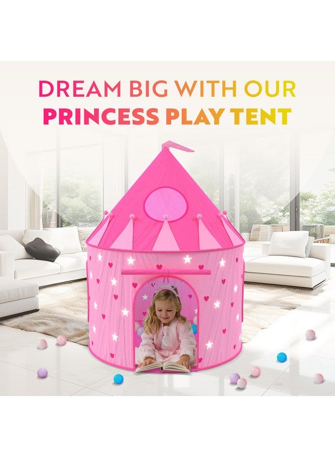Playz Playz 5-Piece Princess Castle Girls Pop Up Play Tent & Dress Up Costume Bundle - Playhouse Gift for Girls & Toddler for Indoor & Outdoor Use with Pink Fairy Tale Carrying Bag & Glow in The Dark Stars  - Image 2