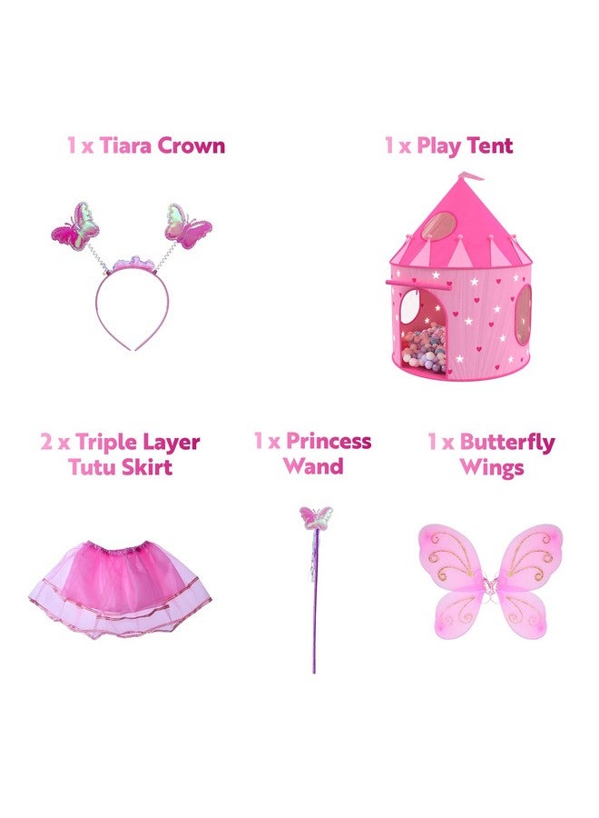 Playz Playz 5-Piece Princess Castle Girls Pop Up Play Tent & Dress Up Costume Bundle - Playhouse Gift for Girls & Toddler for Indoor & Outdoor Use with Pink Fairy Tale Carrying Bag & Glow in The Dark Stars  - Image 3