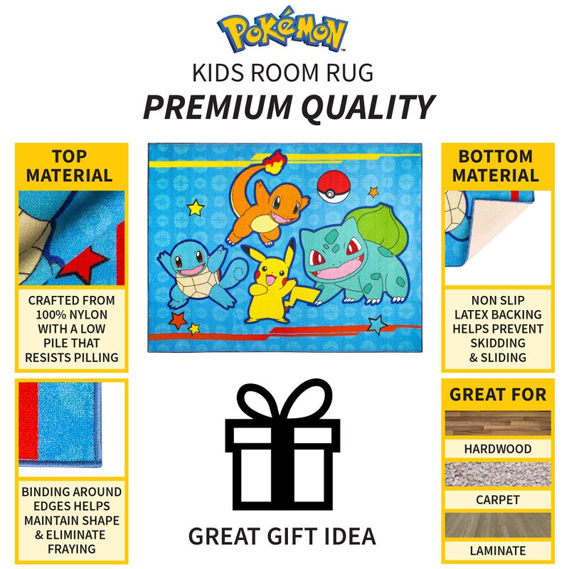 Franco PokÃ©mon Kids Room Blue Non Slip Area Rug, 69 in x 52 in, (Officially Licensed Product) by Franco - Image 4