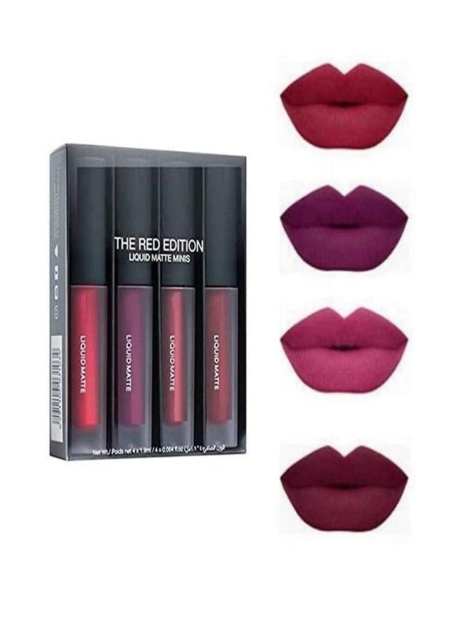 JAAYANSHA Professional Makeup Liquid Matte Minis Lipstick Red Edition Pack of 4 (Multicolor)