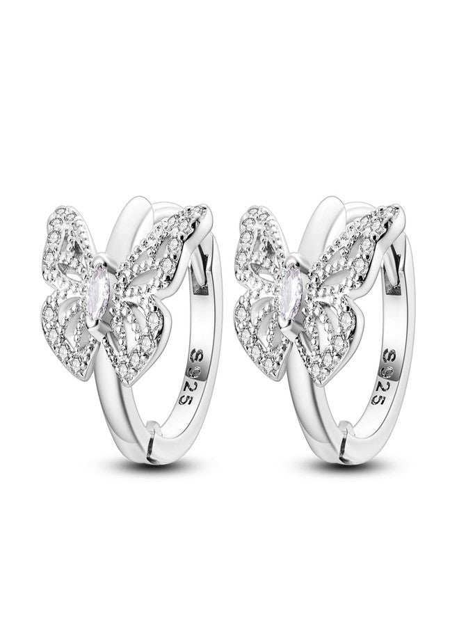 NARMO Earrings for Women 925 Sterling Silver Colourful Heart Hoop Feather Hoop Cross Hoop Small Hoop Earrings Huggie Earrings for Women Hoop Earrings, Sterling Silver, Cubic Zirconia - Image 1