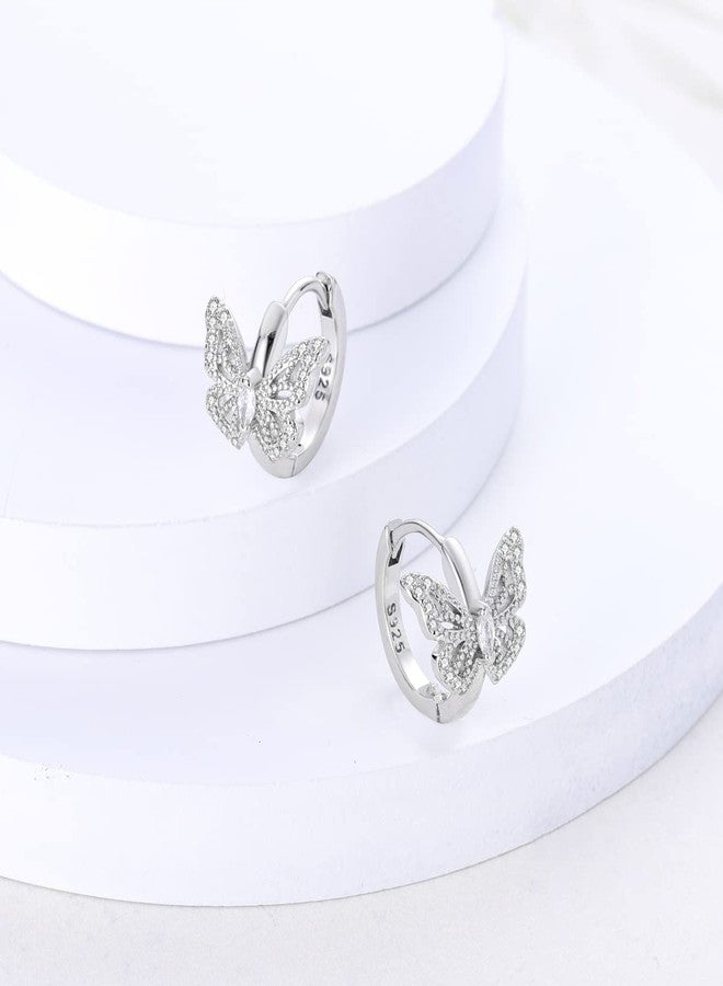 NARMO Earrings for Women 925 Sterling Silver Colourful Heart Hoop Feather Hoop Cross Hoop Small Hoop Earrings Huggie Earrings for Women Hoop Earrings, Sterling Silver, Cubic Zirconia - Image 2