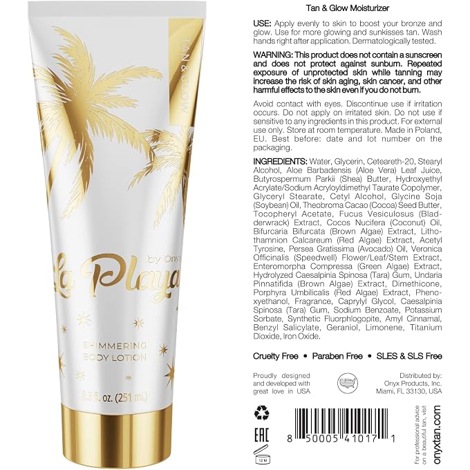 Onyx La Playa Tan & Glow Body Shimmer - Tan Extender and After Sun Lotion - Illuminating Moisturizer and Body Highlighter - Shimmering Body Lotion - Image 2