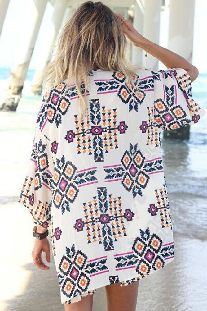 Camisunny بلوزات صيفية من الشيفون للنساء مطبوعة لتغطية ملابس السباحة كاردجان كيمونو مقاس M - Image 4