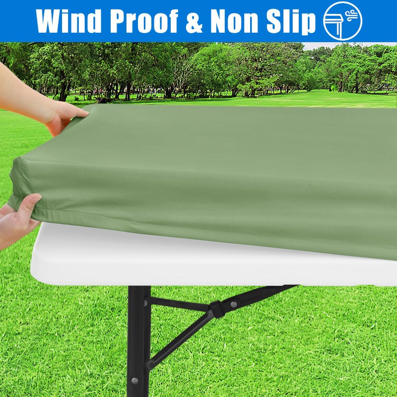Spotjoy Rectangle Picnic Table Cloth  Waterproof Elastic Fitted Tablecloths  Washable Polyester Table Cover for Camping  Indoor and Outdoor (Green  30""x96"") - Image 3