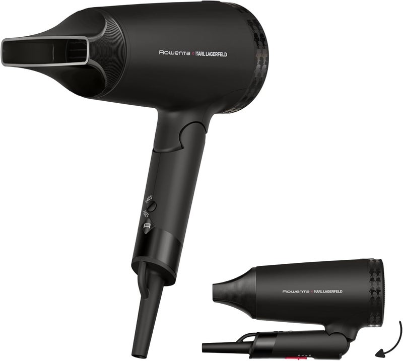 Rowenta Karl Lagerfeld CV184L Express Hair Dryer, 2 Speed/Temperature Settings, Powerful, Effiwatt Energy Saving Technology, Travel Shape, Black All storage type compatible - Image 1