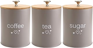 Fasmov Set of 3 Kitchen Canister Set, Coffee, Sugar, and Tea Storage Container Jars with Bamboo Lids for storing Sugar, - Image 1