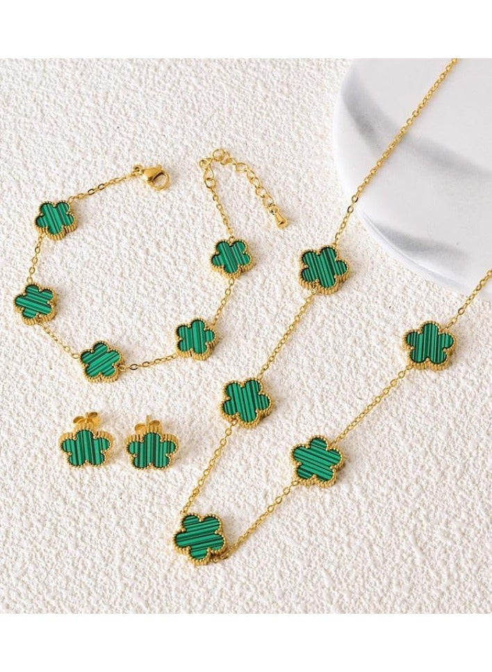 Luxury Jewelry Set – 4 Elegant Pieces with Floral Design - Green  - Image 1