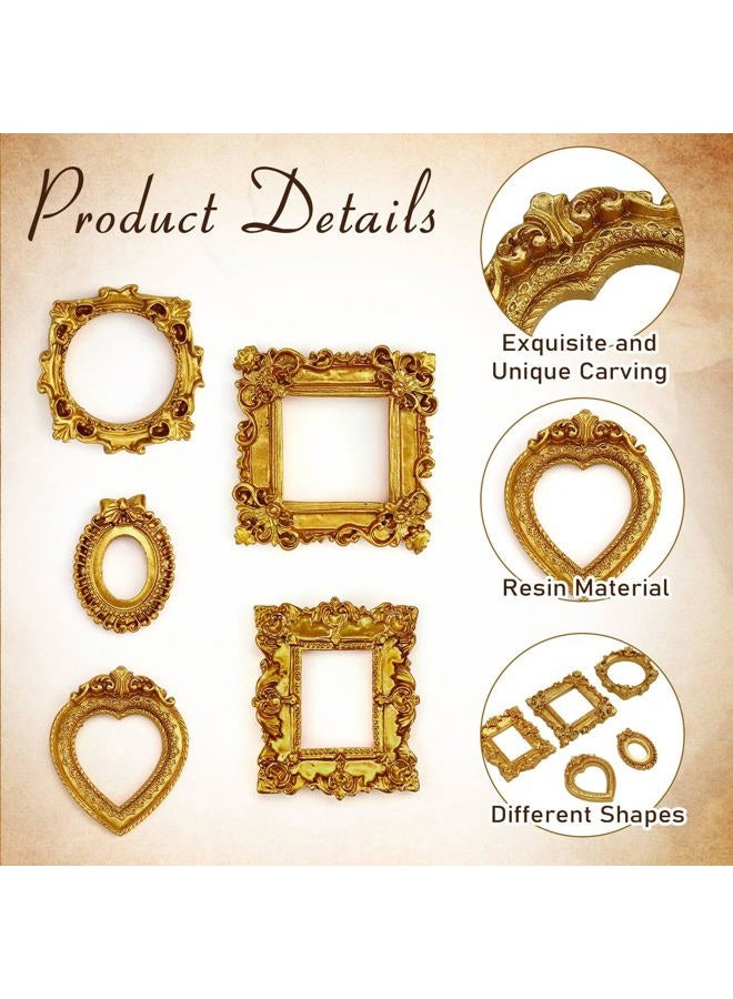 VICROIC 15 قطعة إطارات عتيقة صغيرة، إطارات ريزين عتيقة صغيرة، إطار صورة صغير ذهبي لتعليق الحائط وعرض المجوهرات وتصوير الحفلات والفنادق وزينة المنزل (إطار صغير ب) - Image 3