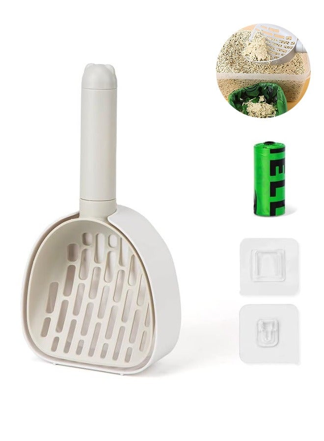 Multifunctional Cat Litter Scoop, Portable Hanging Deep Cat Litter Scoop Shovel, Retachable Durable Cat Litter Shovel with Holder and Waste Container (White)  - Image 1