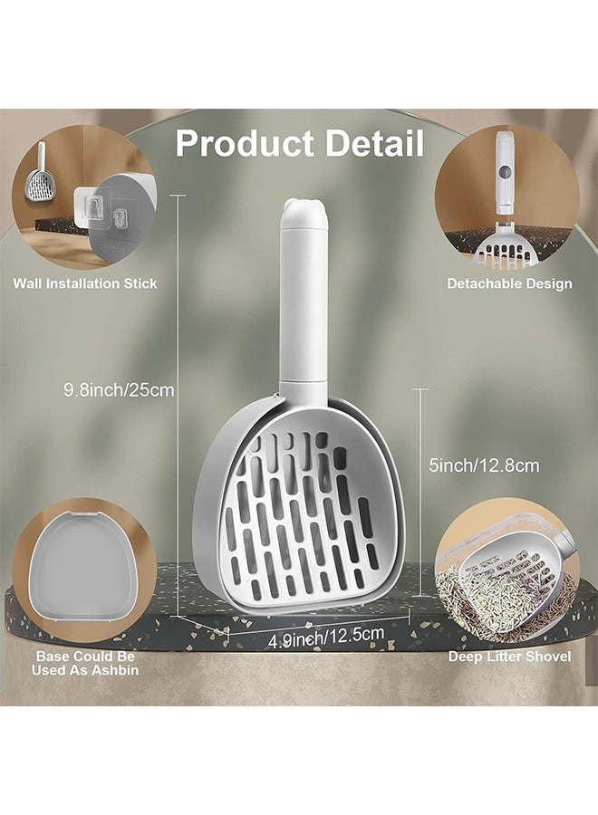Multifunctional Cat Litter Scoop, Portable Hanging Deep Cat Litter Scoop Shovel, Retachable Durable Cat Litter Shovel with Holder and Waste Container (White)  - Image 2