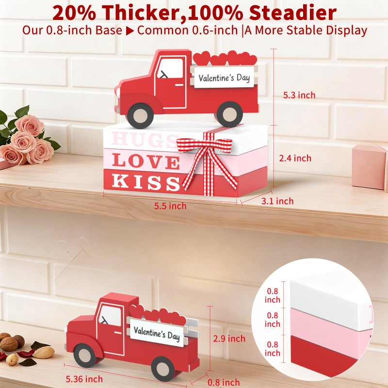 OLANRUN Valentines Day Decorations, Handmade Wooden Heart Valentine Table Decor with 3 Books, 3D Truck, Valentines Day Decor for Indoor, Home Office Table Centerpieces Tiered Tray Bedroom Mantel - Image 2