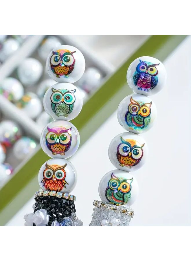 خرز البومة المختلط 10 قطع من الخرز الأكريليكي لصنع الحلي اليدوية والحرف - Image 2