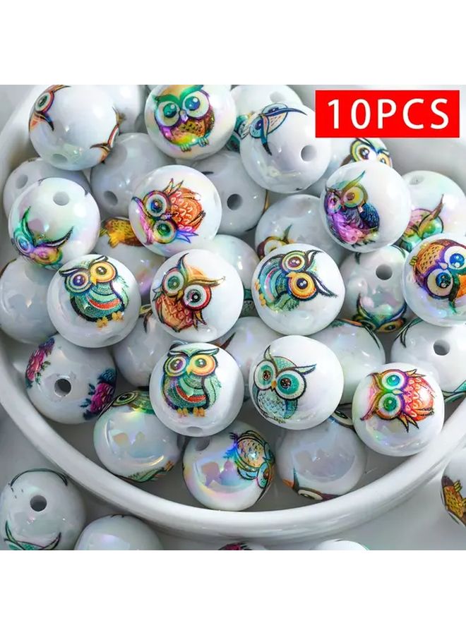 خرز البومة المختلط 10 قطع من الخرز الأكريليكي لصنع الحلي اليدوية والحرف - Image 1