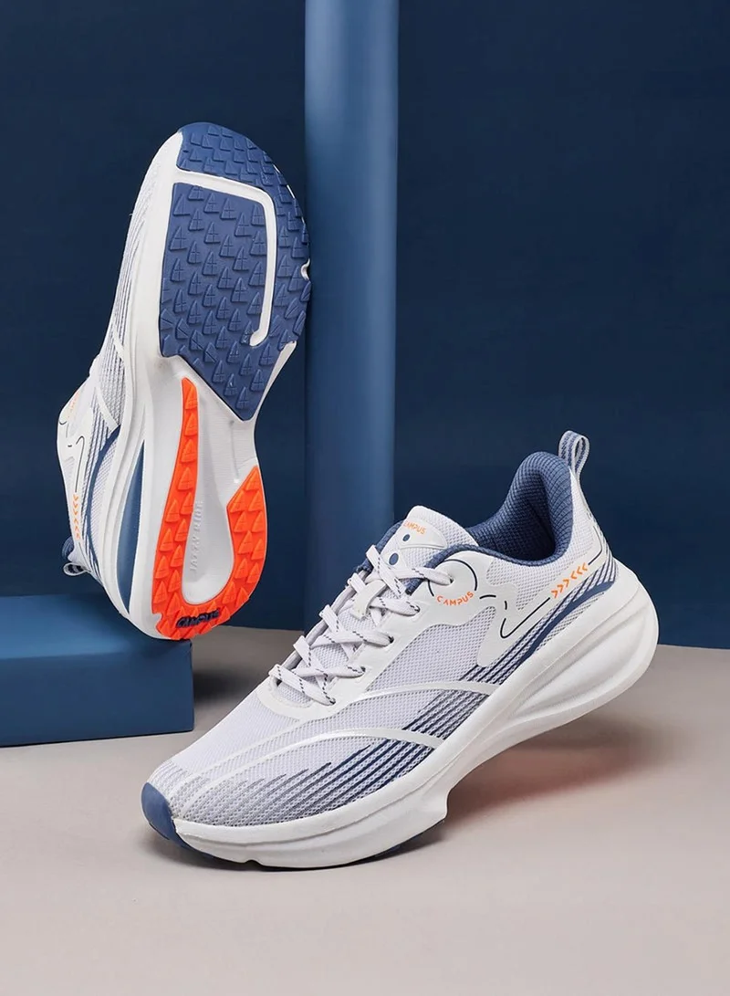 CAMPUS Men’s White & Blue Sneakers – Sleek Line Pattern Design Shoes with Modern Sporty Aesthetic