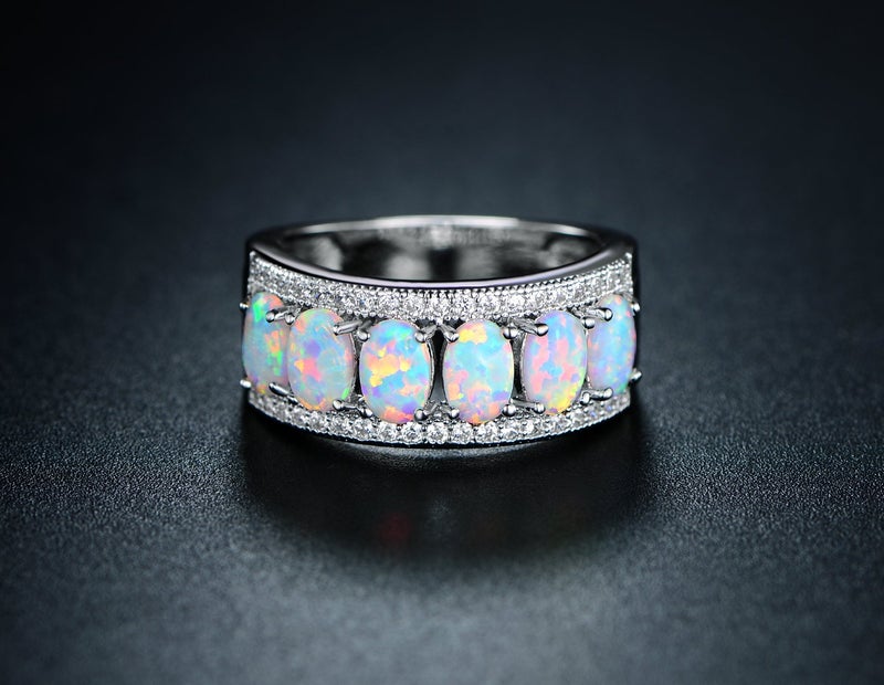 Barzel 18k White Gold Plated Oval-Cut Created Fire Opal & Cubic Zirconia Ring (White Gold, 8) - Image 4