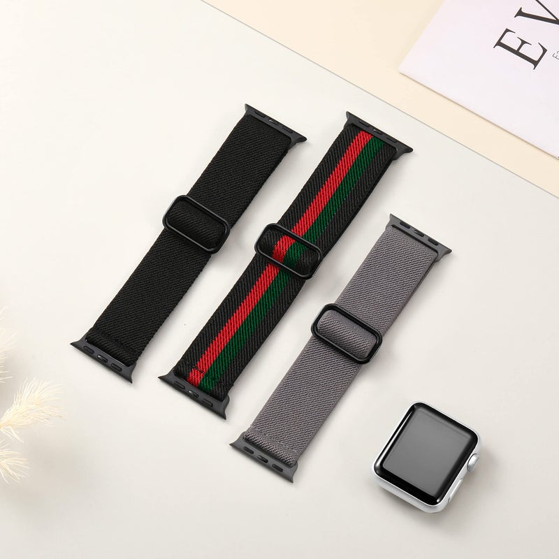 DaQin 3 Pack Stretchy Solo Loop Compatible with Apple Watch Bands for Men 42mm 41mm 40mm 38mm, Soft Nylon Braided Elastic Strap for iWatch Band Series 11 10 9 8 7 6 5 4 3 SE Ultra 3 Ultra 2 Ultra - Image 2